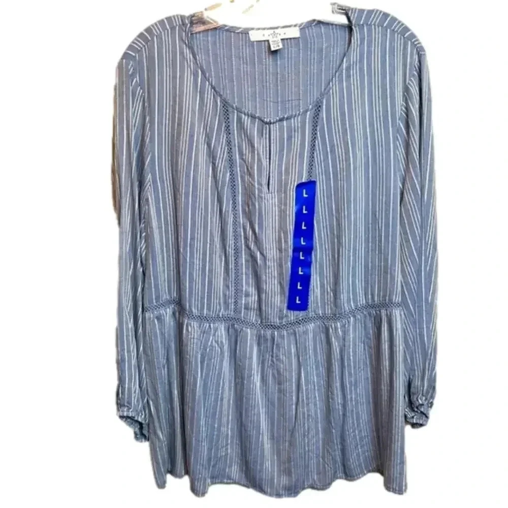 FEVER blue and white striped top‎